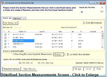 Download Section Measurements Screen - Click to Enlarge